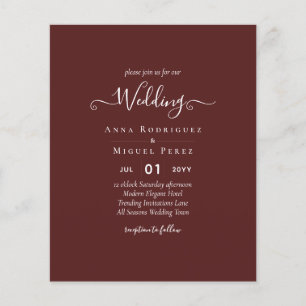 Elegant BUDGET Burgundy Monochrome Wedding Simple  Flyer