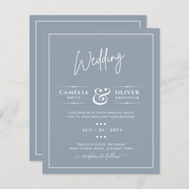 Elegant Budget Dusty Blue Monochrome Wedding (Front/Back)