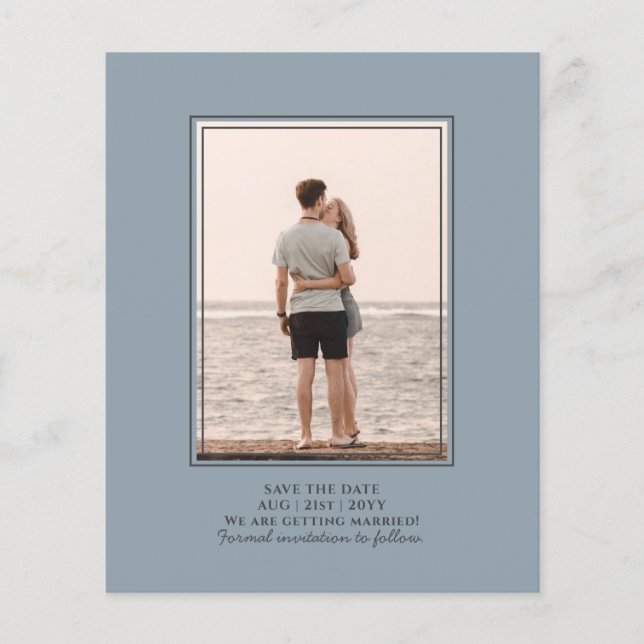 Elegant Budget Dusty Blue Monochrome Wedding Flyer (Front)