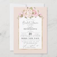 Elegant Budget Floral Dusty Rose Foil BridalShower