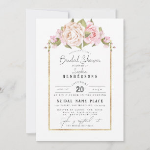 Elegant Budget Floral Dusty Rose Foil BridalShower Invitation