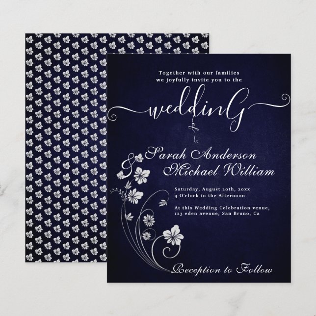 Elegant budget Flowers White Wedding Invitation  (Front/Back)