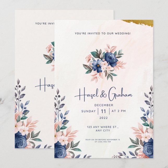 Élégant budget Moderne Faire-part de mariage Flora (Devant / Derrière)