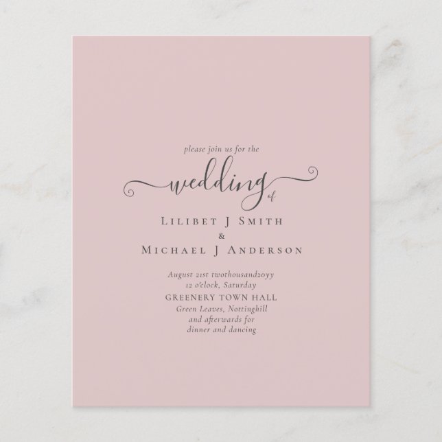 Elegant Budget Monochrome Blush Pink Text Only Flyer (Front)