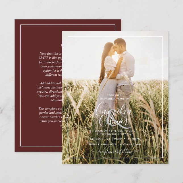 Elegant Budget PHOTO Overlay Burgundy Wedding Chic (Front/Back)