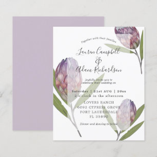 Elegant Budget Protea Purple Wedding Invitation