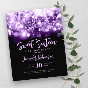 Elegant Budget Purple Spark Sweet 16 Invite Flyer