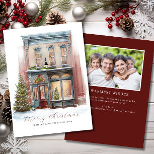 Elegant Budget Watercolor Photo Merry Christmas Card