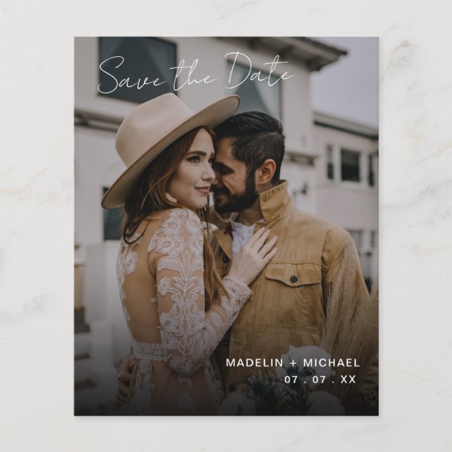 Elegant Budget Wedding Save the Date QR Code Photo Flyer (Front)