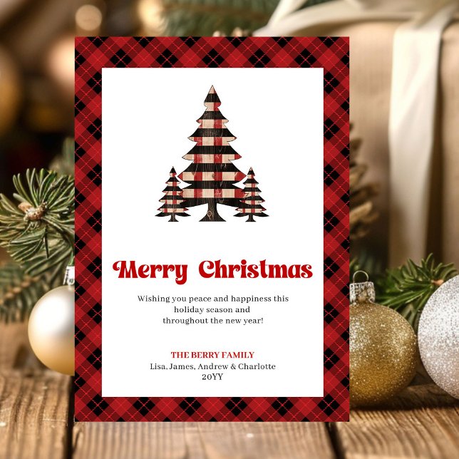 Elegant Buffalo Check Christmas Tree Greeting Holiday Card (Elegant Buffalo Check Christmas Tree Greeting)