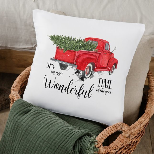 Elegant Buffalo Check Red Truck Script Christmas Throw Pillow (Creator Uploaded)