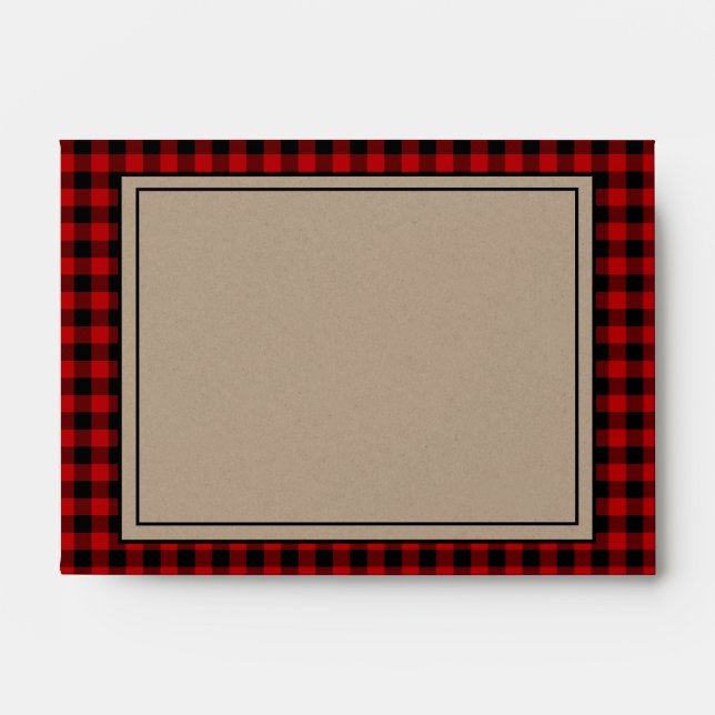 Elegant Buffalo Plaid Kraft Paper Red 4x6" Envelope (Front)