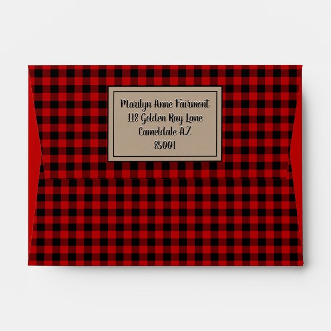 Elegant Buffalo Plaid Kraft Paper Red 4x6" Envelope (Back (Top Flap))
