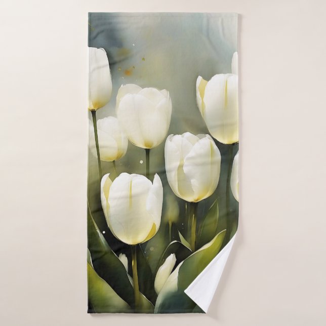 Elegant bunch of White Tulips  in a Serene Garden  Bath Towel Set (Bath Towel)
