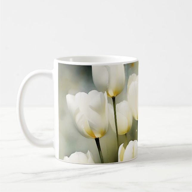 Elegant bunch of White Tulips  in a Serene Garden  Coffee Mug (Left)