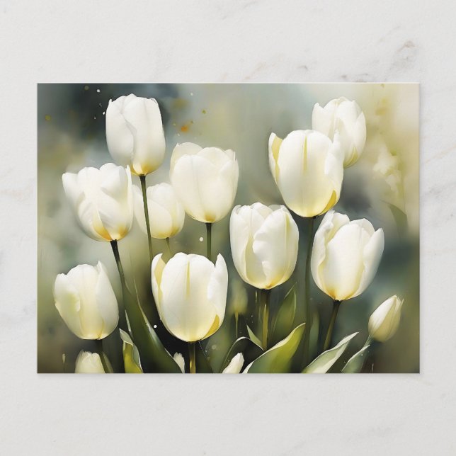 Elegant bunch of White Tulips  in a Serene Garden  Postcard (Front)