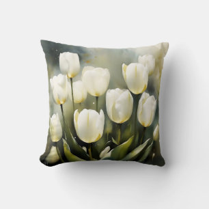 Elegant bunch of White Tulips  in a Serene Garden  Throw Pillow