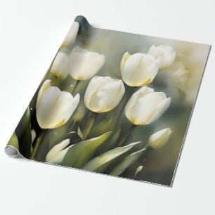 Elegant bunch of White Tulips  in a Serene Garden  Wrapping Paper