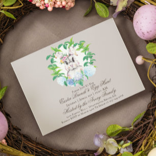 Elegant Bunny Floral Wreath Brunch & Egg Hunt Invitation