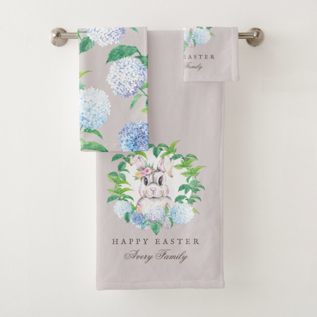 Elegant Bunny Floral Wreath Easter design Bath Towel Set (Insitu)