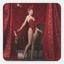 Elegant Bunny Girl on Red Velvet Curtain