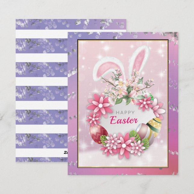 Elegant  Bunny Happy Easter Day Holiday Card (Front/Back)