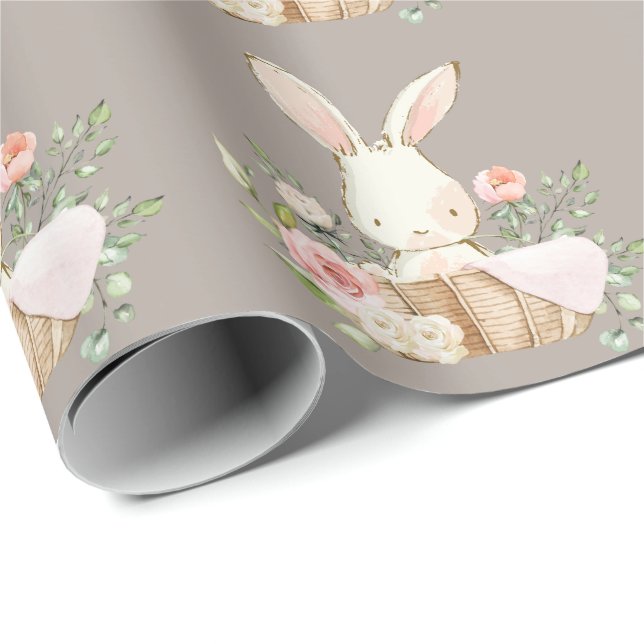 Elegant Bunny Rabbit Baby Shower Brown Wrapping Paper (Roll Corner)
