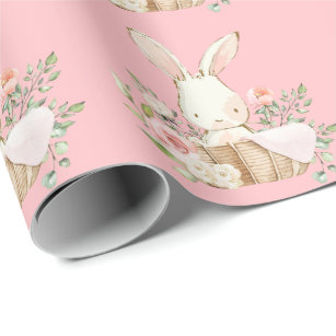 Elegant Bunny Rabbit Pink Baby Shower Wrapping Paper