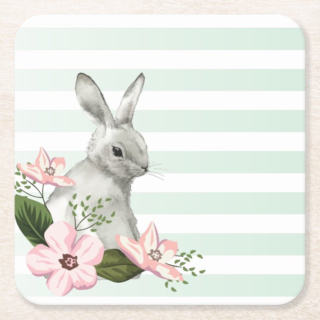 Elegant Bunny striped Square Paper Coaster (Front)