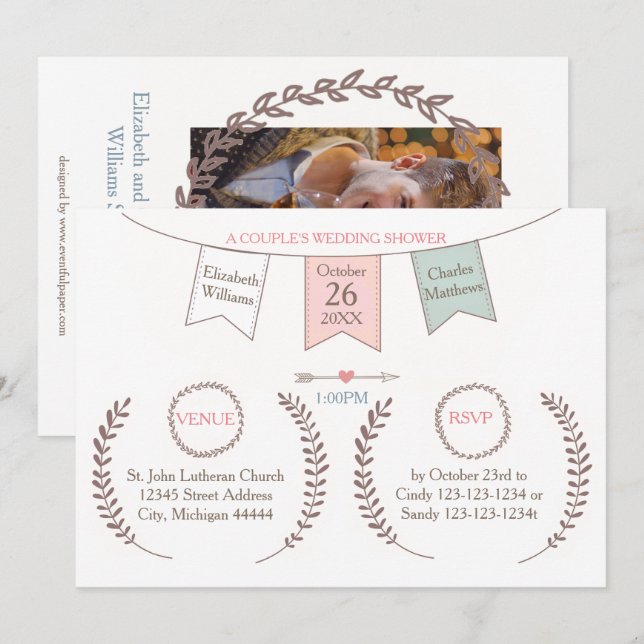 Elegant Bunting - Couple's Wedding Shower Invitation (Front/Back)