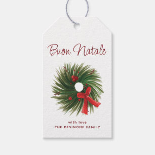 Elegant Buon Natale Watercolor Wreath  Gift Tags