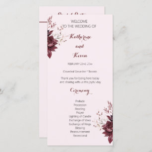 Elegant  Burgandy Blush Floral Wedding Program