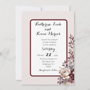 Elegant Burgandy Dusty Rose Floral  Invitation