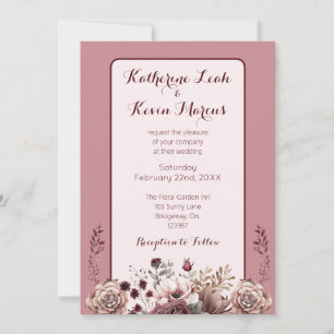  Elegant Burgandy Dusty Rose Floral Wedding  Invitation