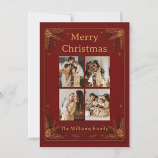 Elegant Burgandy Photo Collage Holiday Card