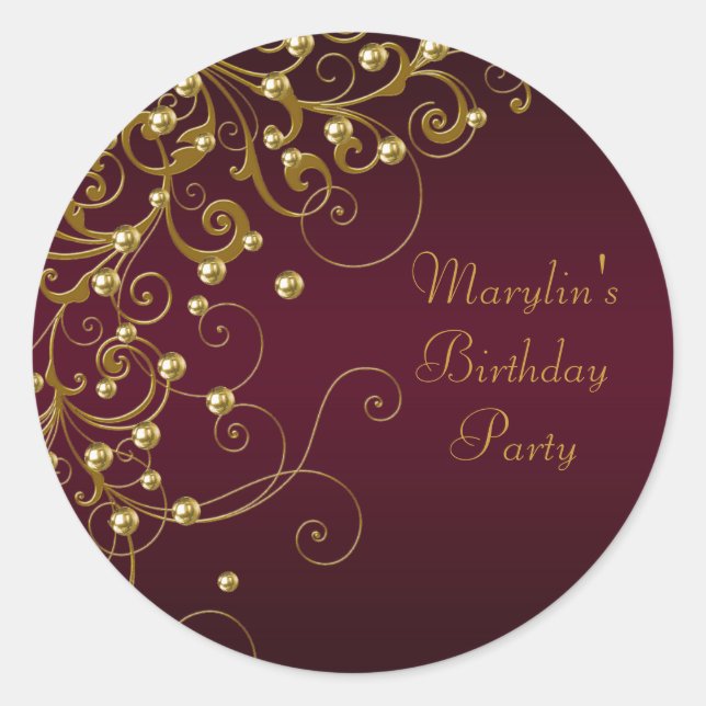 Elegant Burgindy and Gold Swirl Stickers (Front)