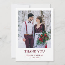 Elegant Burgundy 2 Photo Wedding Thank You Card