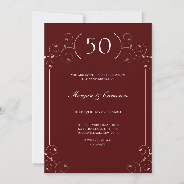Elegant Burgundy 50th Wedding Anniversary Invitation (Front)