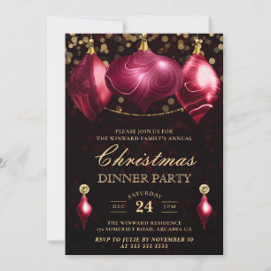 Elegant Burgundy Agate Baubles Christmas Dinner Invitation