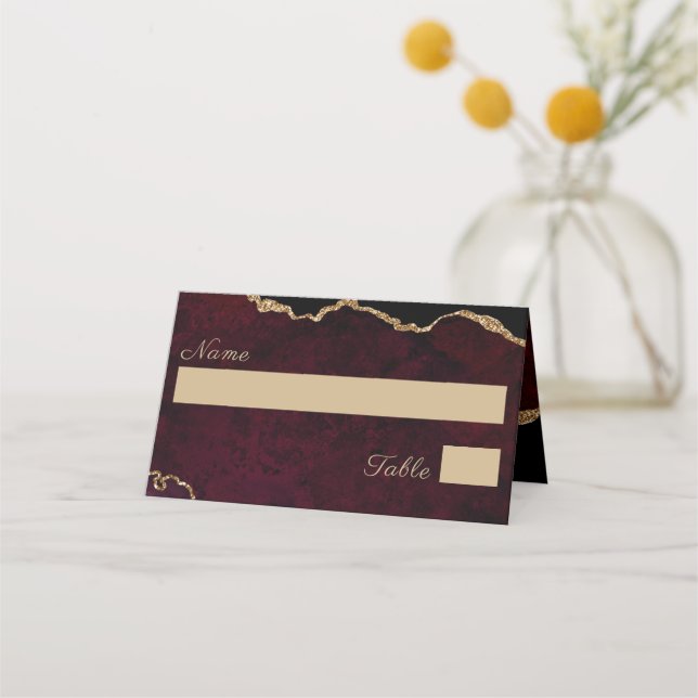 Elegant Burgundy Agate Wedding Place Card (Front)