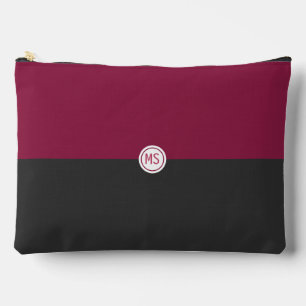 Elegant Burgundy and Black Color Block Monogram Accessory Pouch