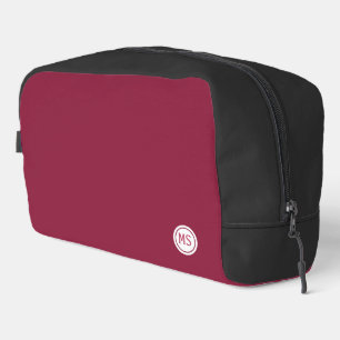 Elegant Burgundy and Black Color Block Monogram Dopp Kit