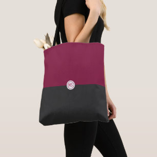 Elegant Burgundy and Black Color Block Monogram Tote Bag
