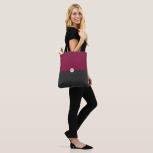Elegant Burgundy and Black Color Block Monogram Tote Bag
