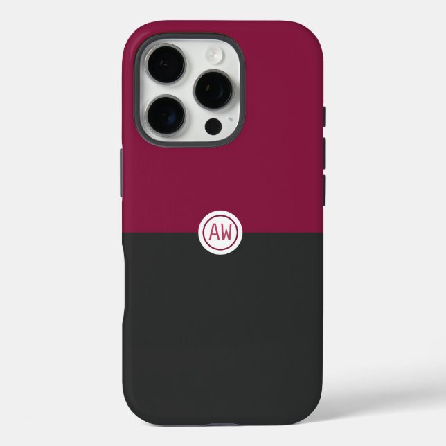 Elegant Burgundy and Black Monogram Case-Mate iPhone Case (Back)