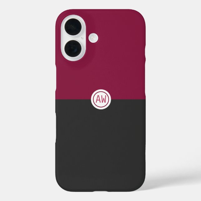 Elegant Burgundy and Black Monogram Case-Mate iPhone Case (Back)