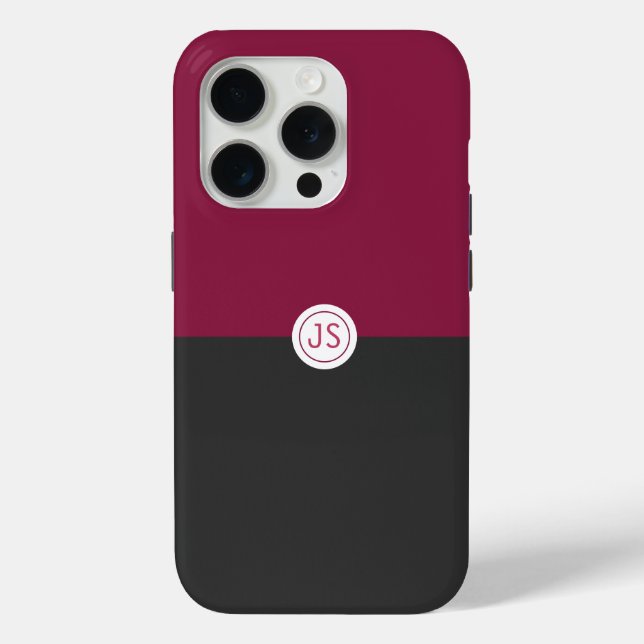 Elegant Burgundy and Black Monogram Case-Mate iPhone Case (Back)