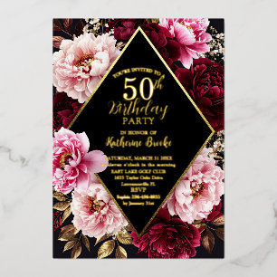 Elegant Burgundy and Blush Peony Floral Birthday
