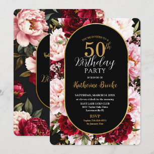 Elegant Burgundy and Blush Peony Floral Birthday Invitation