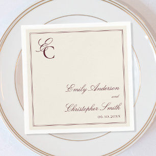 Elegant Burgundy and Cream Classic Wedding Napkin